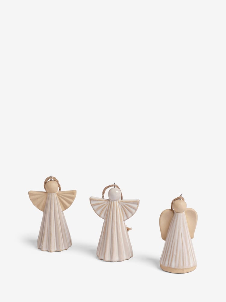 3 Pack Natural Ceramic Angel Christmas Baubles - Image 3 of 3