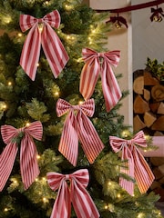 6 Pack Red/White Stripey Bow Christmas Baubles - Image 1 of 3
