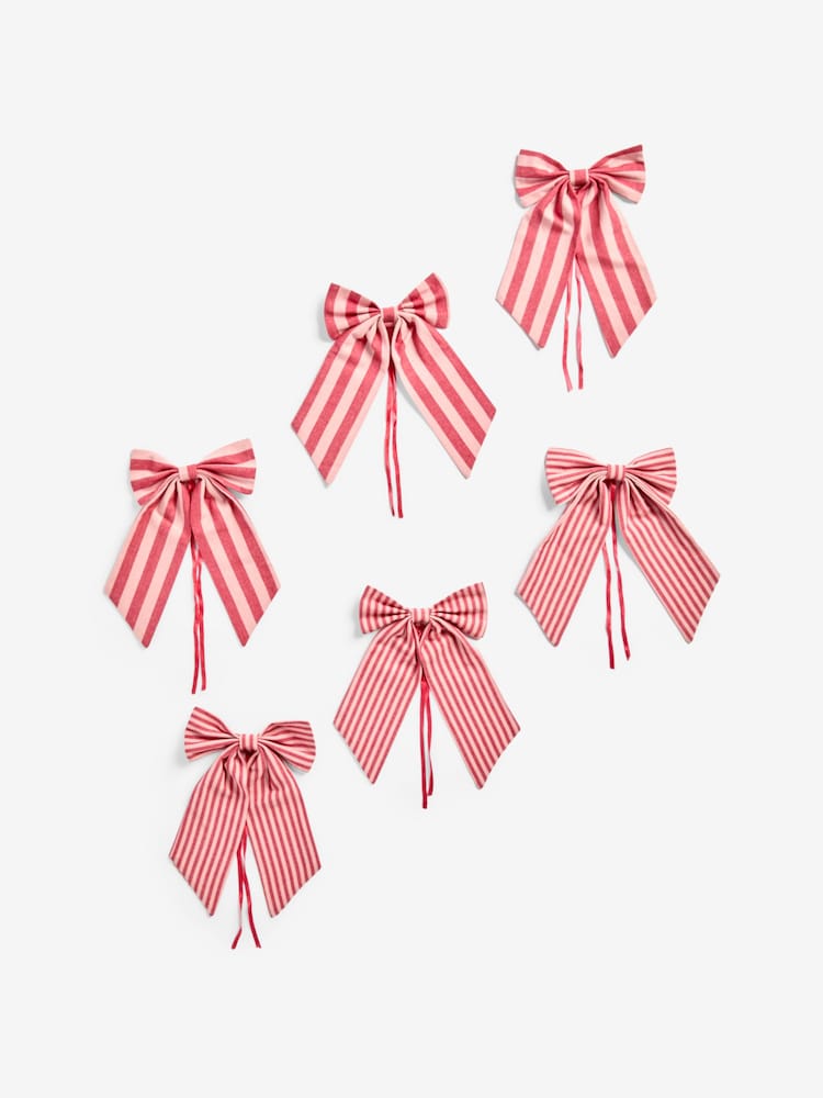 6 Pack Red/White Stripey Bow Christmas Baubles - Image 3 of 3 6 Pack Red/White Stripey Bow Christmas Baubles - Image 3 of 3