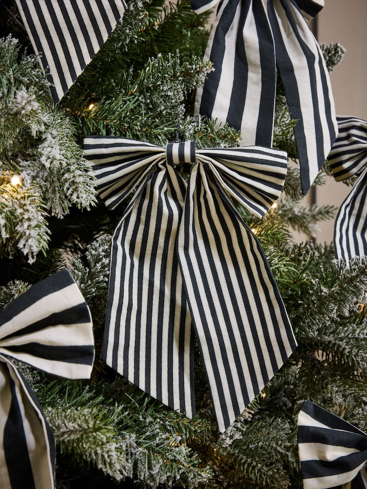 6 Pack Black/White Stripey Bow Christmas Baubles - Image 2 of 3