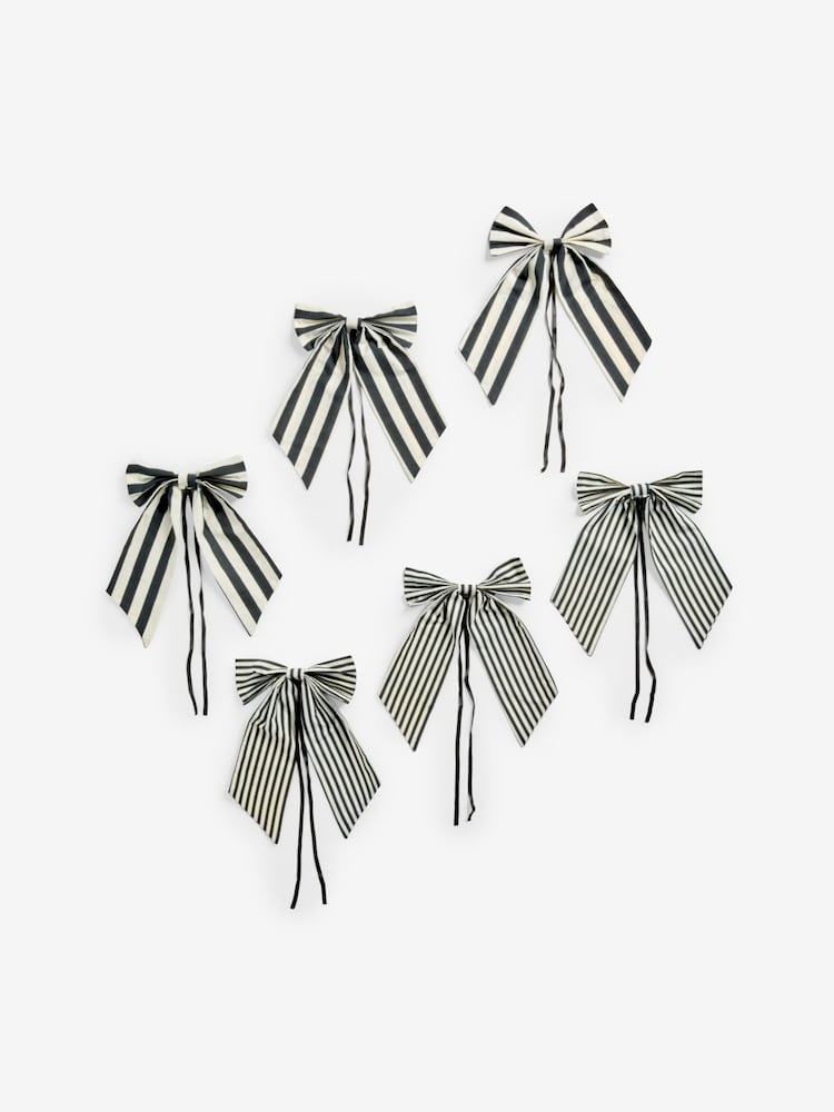 6 Pack Black/White Stripey Bow Christmas Baubles - Image 4 of 4