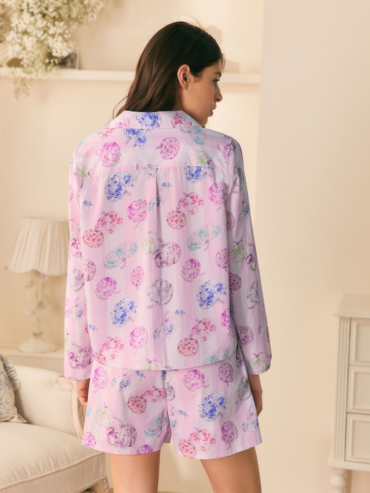 Shabby Chic by Rachel Ashwell® Pink Pumpkin Long Sleeve Button Through Short Pyjamas - Image 2 of 10