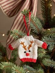 White Reindeer Knitted Jumper Christmas Bauble - Image 1 of 3