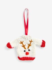 White Reindeer Knitted Jumper Christmas Bauble - Image 2 of 3