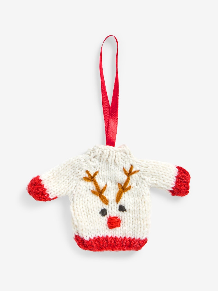 White Reindeer Knitted Jumper Christmas Bauble - Image 2 of 3