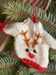 White Reindeer Knitted Jumper Christmas Bauble - Image 3 of 3