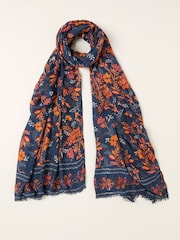 FatFace Navy Folk Floral Printed Lightweight Scarf - Image 1 of 2