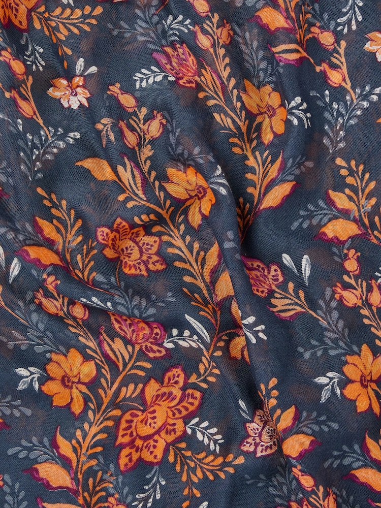 FatFace Navy Folk Floral Printed Lightweight Scarf - Image 2 of 2