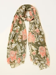 FatFace Green Deco Floral Printed Lightweight Scarf - Image 1 of 2