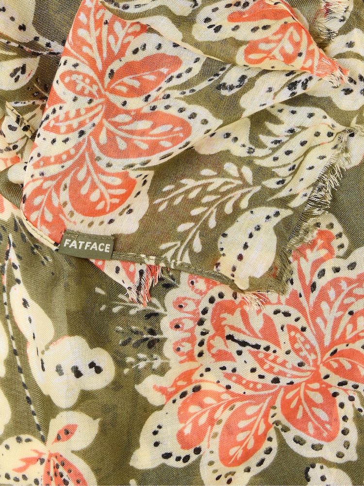FatFace Green Deco Floral Printed Lightweight Scarf - Image 2 of 2