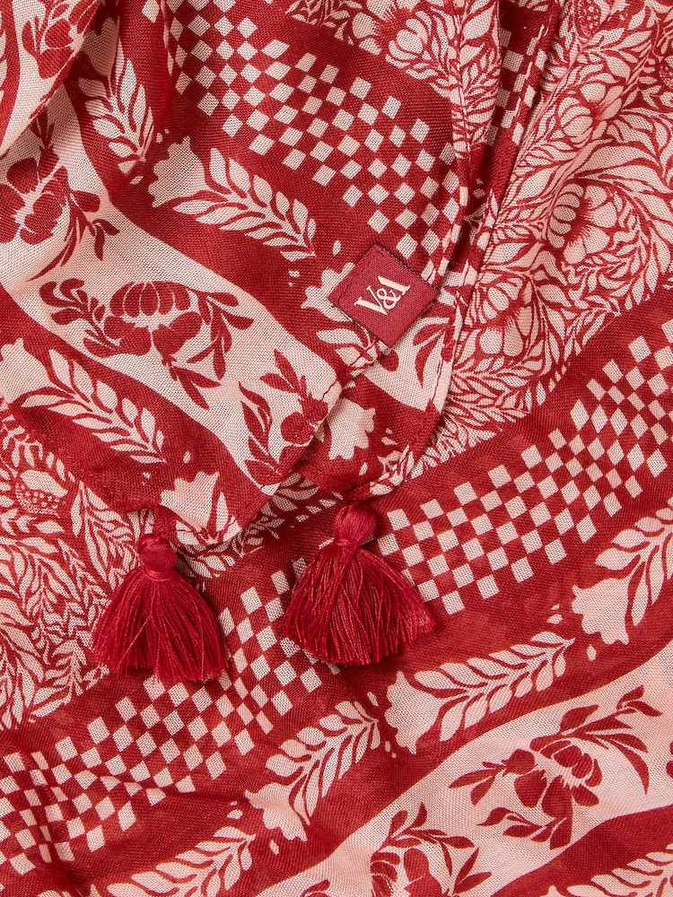 V&A | FatFace Red Floral Bouquet Scarf - Image 2 of 2
