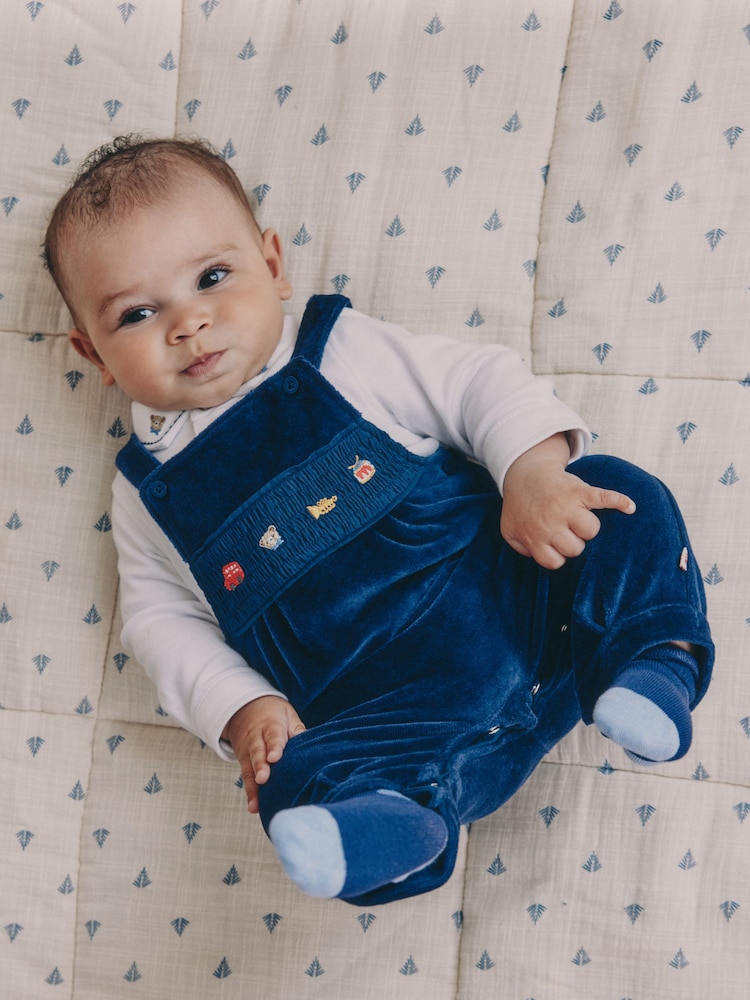 Blue Bear Baby Velour Dungarees and Bodysuit Set (0mths-3yrs) - Image 1 of 4