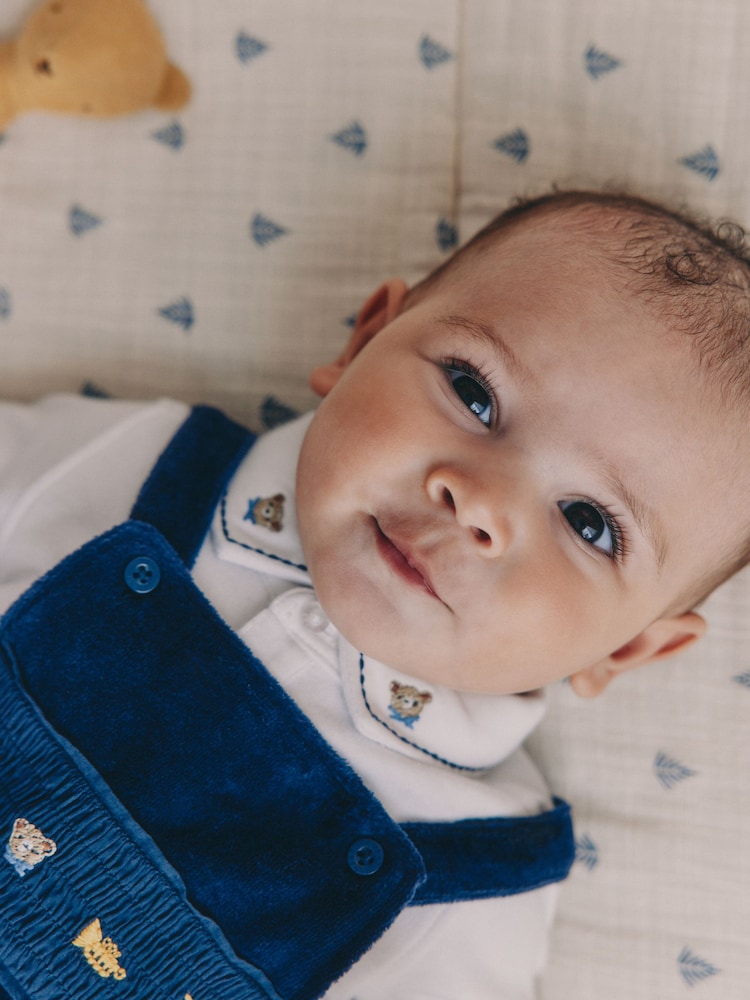 Blue Bear Baby Velour Dungarees and Bodysuit Set (0mths-3yrs) - Image 4 of 4