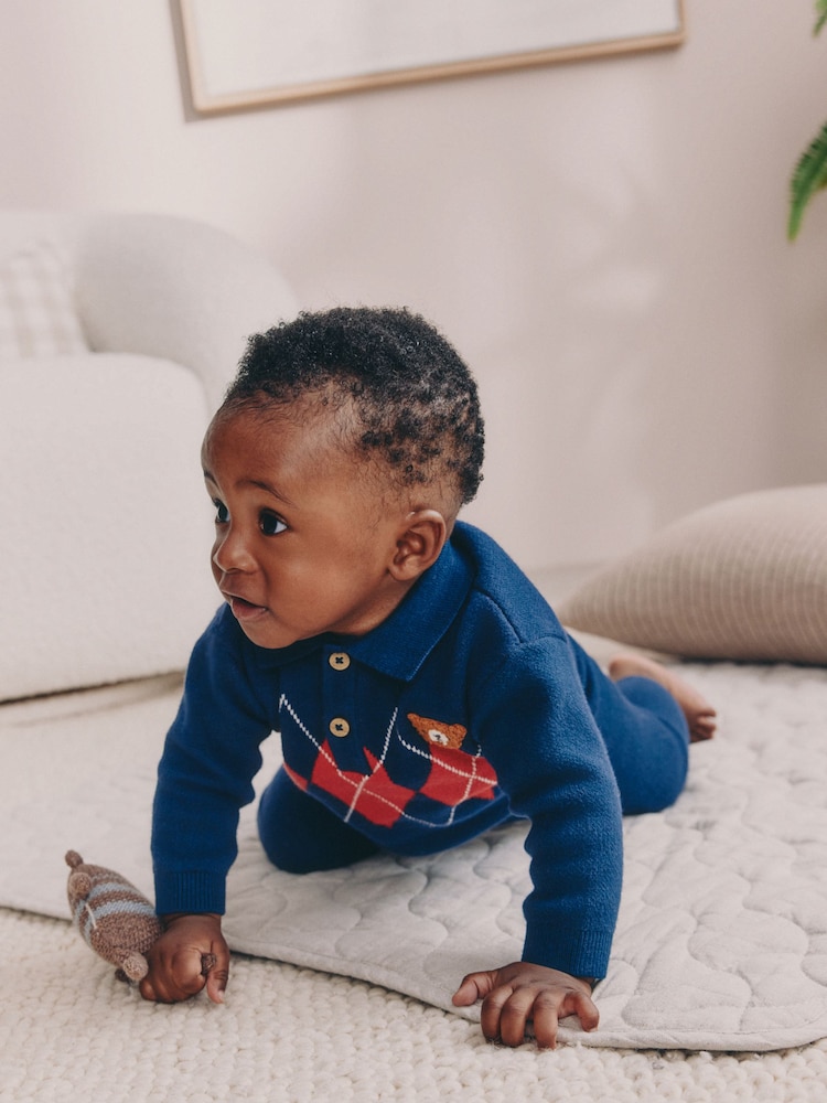 Blue/Red Argyle Baby Knitted Top and Leggings Set (0mths-2yrs) - Image 1 of 4
