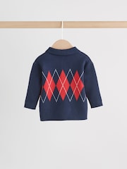 Model geometric albastru/roșu - Set de top și jambiere tricotate Bebeluș (0luni-2ani) - Imaginea 8 din 20