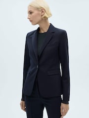 Mango Navy Fitted Suit Jacket - Image 1 of 6