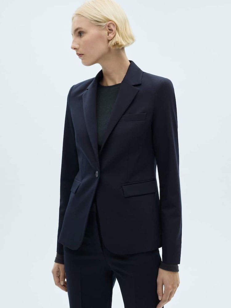 Mango Navy Fitted Suit Jacket - Image 1 of 6