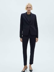 Mango Navy Fitted Suit Jacket - Image 2 of 6