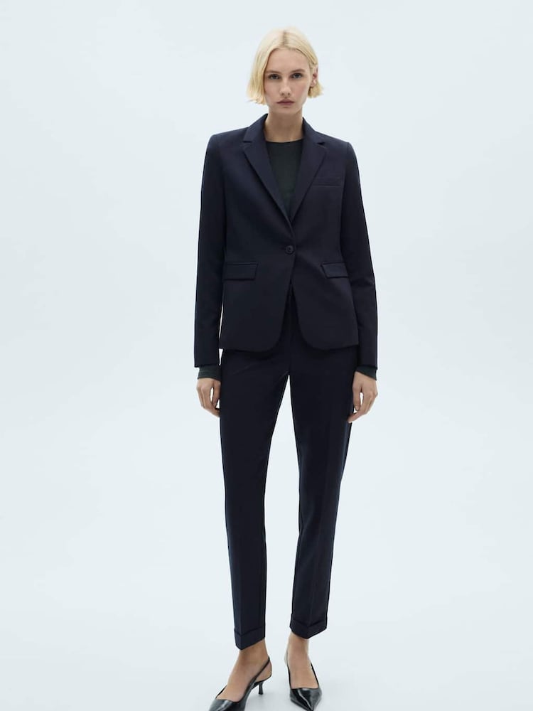 Mango Navy Fitted Suit Jacket - Image 2 of 6