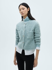 Mango Blue Bouclé Jacket With Jewel Buttons - Image 1 of 9