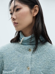 Mango Blue Bouclé Jacket With Jewel Buttons - Image 3 of 9