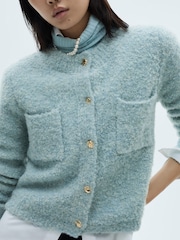 Mango Blue Bouclé Jacket With Jewel Buttons - Image 4 of 9