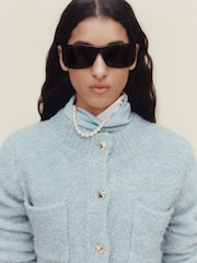 Mango Blue Bouclé Jacket With Jewel Buttons - Image 5 of 9