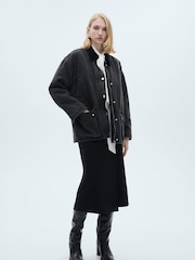 Mango Black Denim Jacket With Corduroy Collar - Image 2 of 6