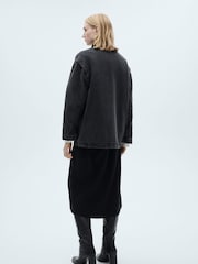 Mango Black Denim Jacket With Corduroy Collar - Image 3 of 6