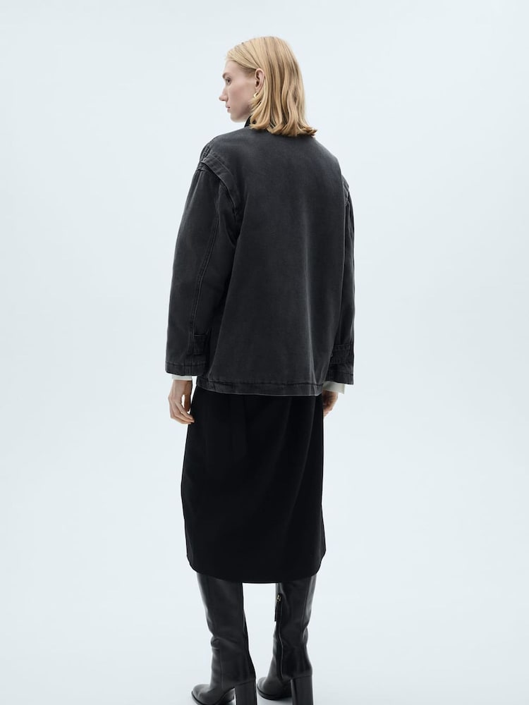 Mango Black Denim Jacket With Corduroy Collar - Image 3 of 6