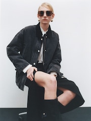 Mango Black Denim Jacket With Corduroy Collar - Image 4 of 6
