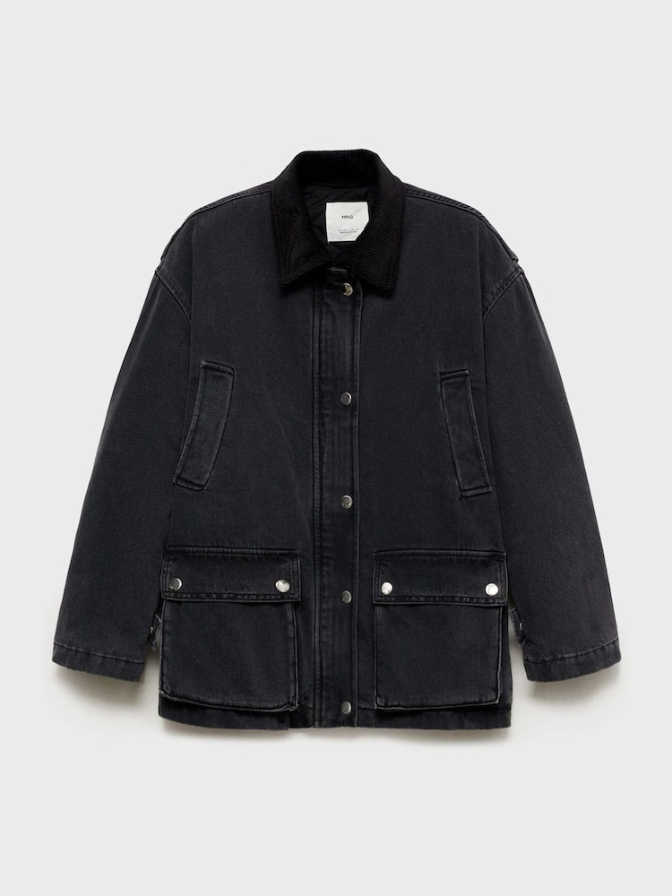 Mango Black Denim Jacket With Corduroy Collar - Image 5 of 6