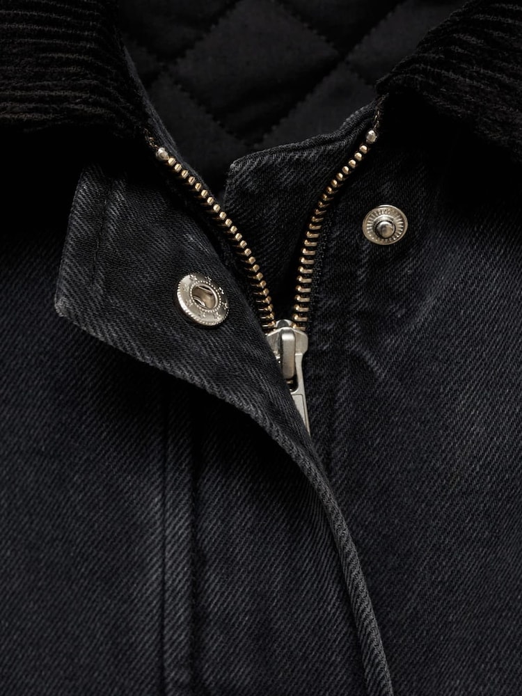Mango Black Denim Jacket With Corduroy Collar - Image 6 of 6