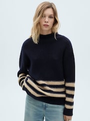 Mango Blue Capitan Stripe Knitted Jumper - Image 1 of 6
