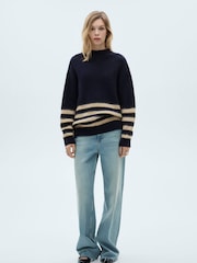 Mango Blue Capitan Stripe Knitted Jumper - Image 2 of 6