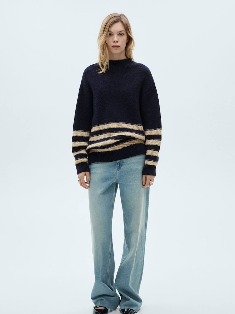 Mango Blue Capitan Stripe Knitted Jumper - Image 2 of 6