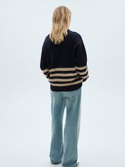 Mango Blue Capitan Stripe Knitted Jumper - Image 3 of 6
