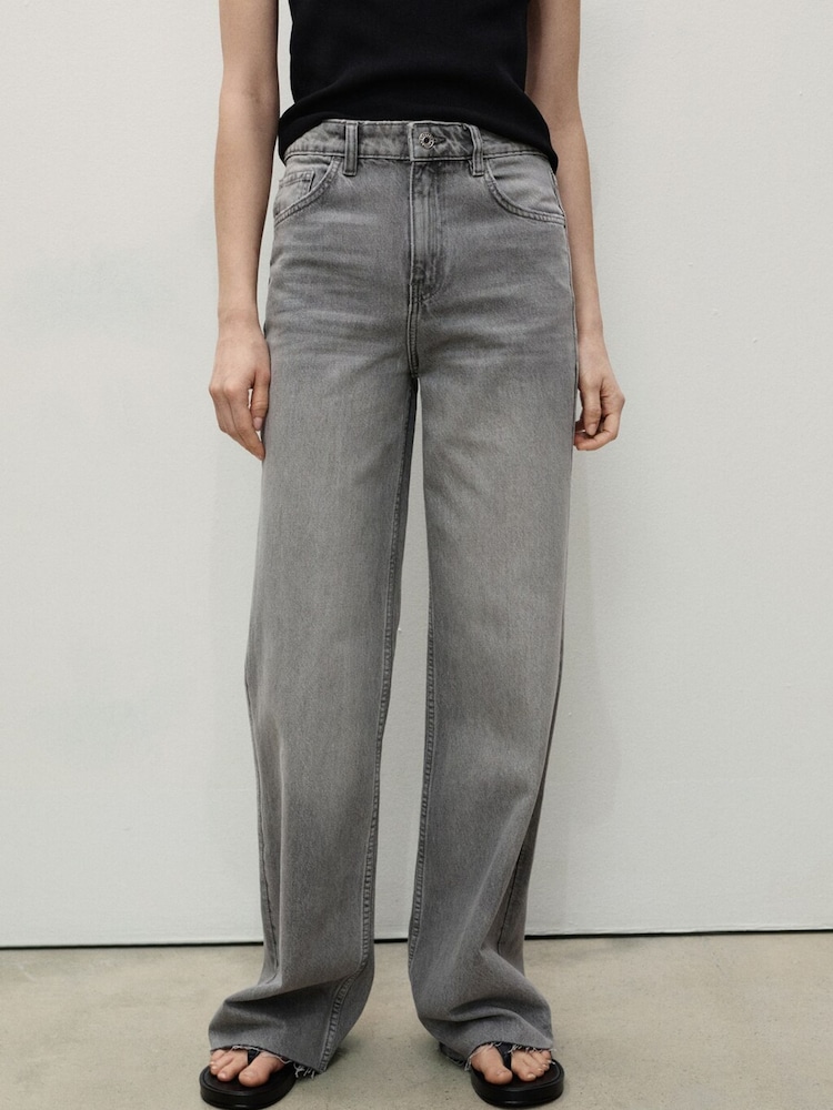Mango Grey Danila Wide Leg High-Rise Full Length Jeans - Image 1 of 8