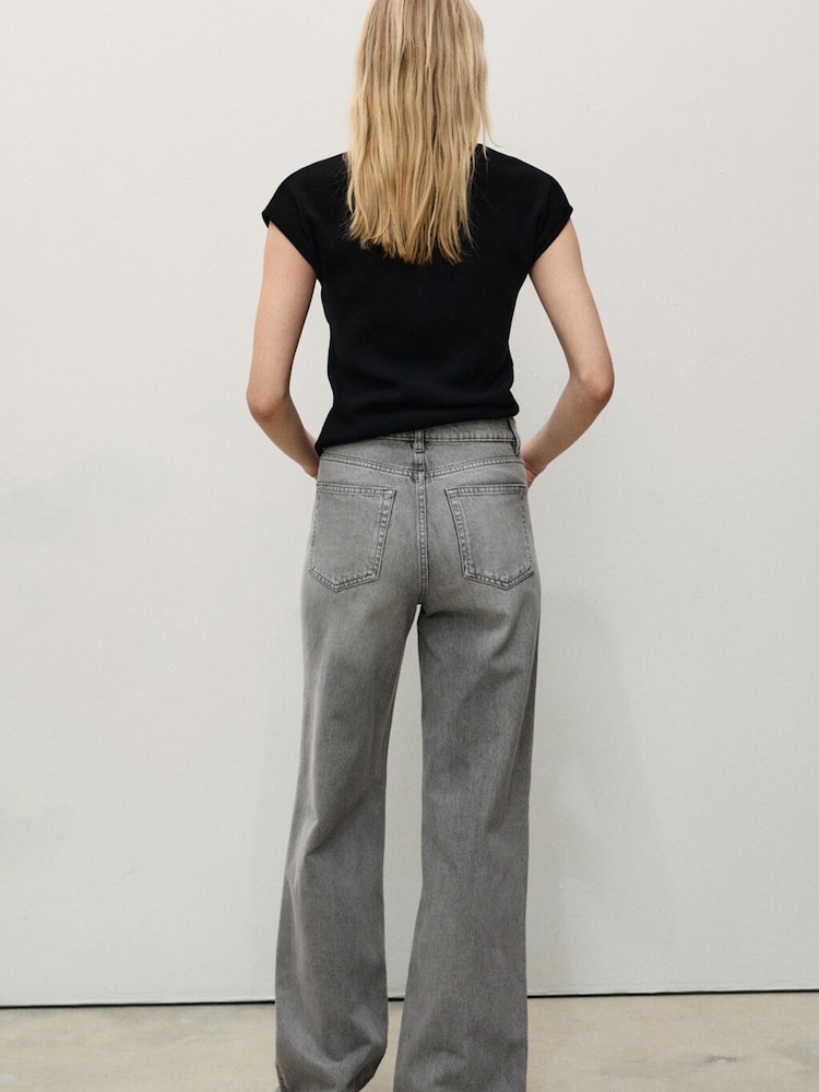 Mango Grey Danila Wide Leg High-Rise Full Length Jeans - Image 2 of 8