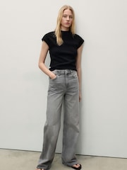 Mango Grey Danila Wide Leg High-Rise Full Length Jeans - Image 3 of 8