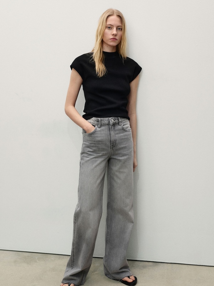 Mango Grey Danila Wide Leg High-Rise Full Length Jeans - Image 3 of 8