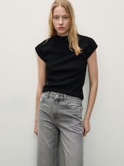 Mango Grey Danila Wide Leg High-Rise Full Length Jeans - Image 4 of 8