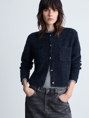 Mango Blue Navy Bouclé Jacket With Jewel Buttons - Image 1 of 7