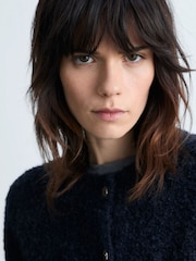 Mango Blue Navy Bouclé Jacket With Jewel Buttons - Image 3 of 7