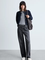 Mango Blue Navy Bouclé Jacket With Jewel Buttons - Image 4 of 7