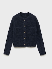 Mango Blue Navy Bouclé Jacket With Jewel Buttons - Image 5 of 7