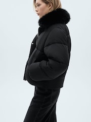 Mango Black Hooded Padded Faux Fur Jacket - Image 4 of 7