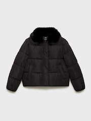 Mango Black Hooded Padded Faux Fur Jacket - Image 7 of 7