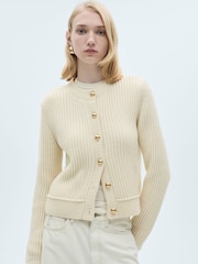 Mango Cream Knitted Jewel Buttoned Cardigan - Image 2 of 8
