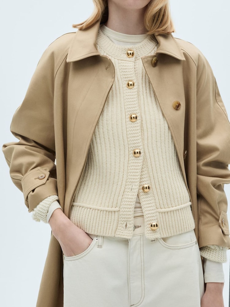 Mango Cream Knitted Jewel Buttoned Cardigan - Image 5 of 8